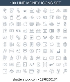 money icons. Trendy 100 money icons. Contain icons such as dollar search, Money sack, coin, hand on coin, dollar award, Slot machine, percent, credit card. icon for web and mobile.