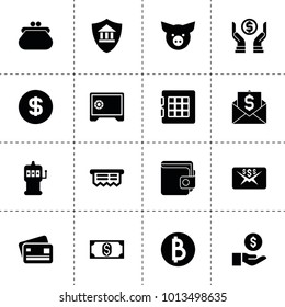 Money icons. vector collection filled money icons. includes symbols such as coin on hand, safe, bank insurance, dollar, slot machine. use for web, mobile and ui design.