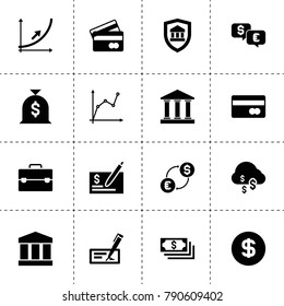 Money icons. vector collection filled money icons. includes symbols such as dollar cloud, check, chart, bank, bank insurance. use for web, mobile and ui design.