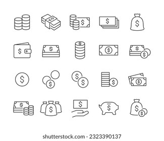 Iconos de dinero - Línea de vectores. Stroke editable.