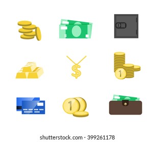 Money icons vector set. Money sign vector illustration. Vector cash. Saving cash and investments vector icons. Capital increase vector concept. Money in the Bank. 