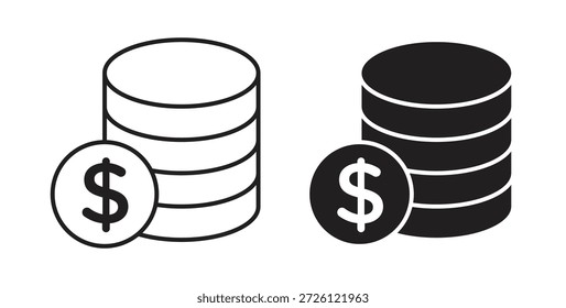Símbolo de Vector de iconos de dinero con trazo editable y versiones planas