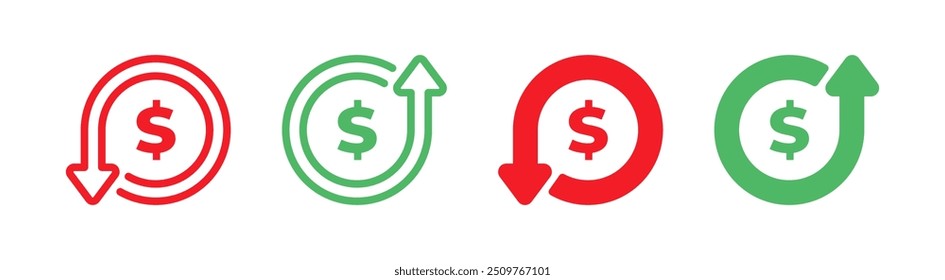 Ícones de dinheiro. Moeda financeira. Ícones de moeda. Converter dinheiro, transferir dinheiro, câmbio financeiro. Crescimento em dólar.