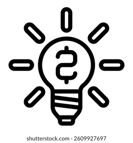 Money idea light bulb line icon, financial advice concept. Vector graphics. Bulb with money, lamp sign on white background, style mobile or design