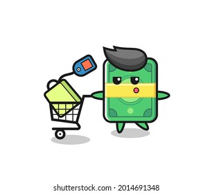 money illustration cartoon with a shopping cart , cute style design for t shirt, sticker, logo element