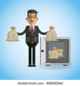 money illustration over blue background design