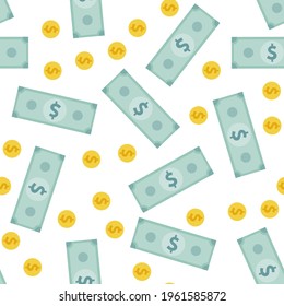Money illustration. Money purse. Paper money.  Gold coins. Money pattern. 