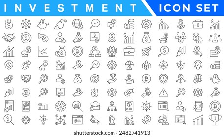 Money income line icon set. Pension fund, profit growth, piggy bank, finance capital minimal vector illustration. Simple outline signs for investment application. 30x30 Pixel Perfect Editable Strokes 