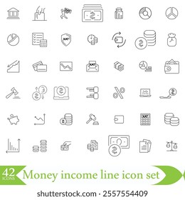 Money income line icon set. Pension fund, profit growth, piggy bank, finance capital minimal vector illustration. Simple outline signs for investment application. 30x30 Pixel Perfect Editable Strokes.