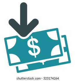 Money Income vector icon. Style is bicolor flat symbol, soft blue colors, rounded angles, white background.