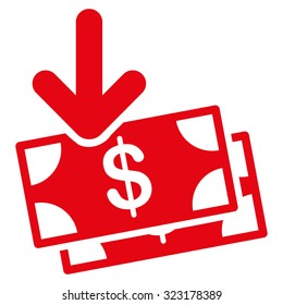 Money Income vector icon. Style is flat symbol, red color, rounded angles, white background.