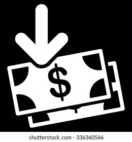Money Income vector icon. Style is flat symbol, white color, rounded angles, black background.