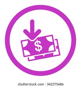 Money Income vector icon. Style is flat rounded symbol, violet color, rounded angles, white background.