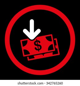 Money Income vector icon. Style is bicolor flat rounded symbol, red and white colors, rounded angles, black background.