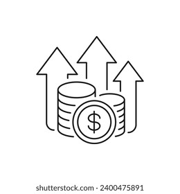 Money increase. Financial growth icon line style isolated on white background. Vector illustration
