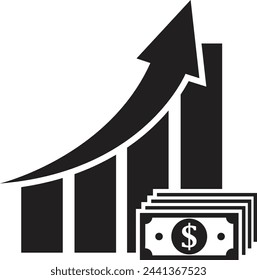 money increase icon with graph