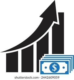 money increase icon with graph