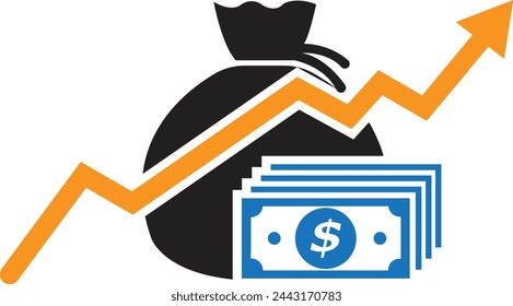icono de aumento de dinero con gráfico