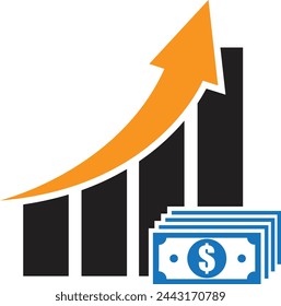 money increase icon with graph