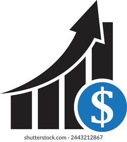 money increase icon with graph