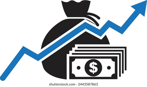 money increase icon with graph