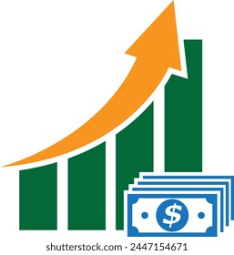 money increase icon with graph