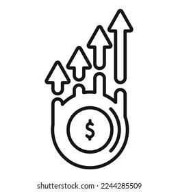 Money increase icon outline vector. Mobile business. Media profit