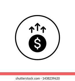 Money increase vector icon, dollar symbol. Simple, flat design for web or mobile app