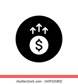 Money increase vector icon, dollar symbol. Simple, flat design for web or mobile app