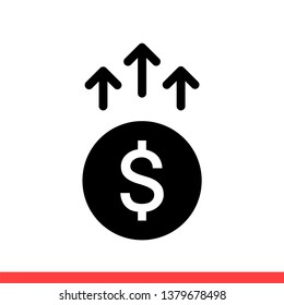 Money increase vector icon, investment symbol. Simple, flat design for web or mobile app