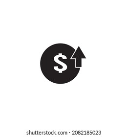 El dinero aumenta el vector de iconos. icono de aumento de la tasa de dólar. Símbolo de dinero con flecha de estiramiento hacia arriba. aumento de precios.