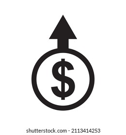 El dinero aumenta el vector de iconos. icono de aumento de tasa de dólar