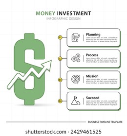 Money infographic template. 4 Step timeline journey, calendar Flat simple infographics design template. presentation graph. Business concept with 4 options, vector illustration.