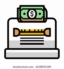 Money inserted into modern document scanner finance