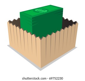 Money inside a protection wall. Vector.