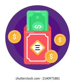 Money inside red envelope denoting hongbao icon 

