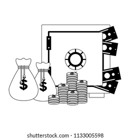 Money inside strongbox black and white