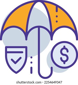 Money Insurance business management icon with purple and orange duotone style. Family, safety, finance, security, property, set, service. Vector illustration