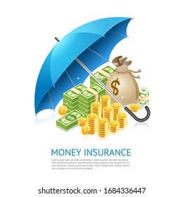 Money insurance concept design. Money under umbrella vector illustration isolated on white background.