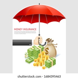 Money insurance concept design. Money under umbrella vector illustration isolated on white background.