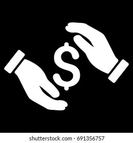 Money Insurance Hands vector icon. Flat white symbol. Pictogram is isolated on a black background. Designed for web and software interfaces.