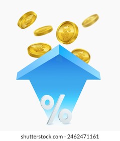 Money and interest rates up. Inflation or monetary percentage concept isolated on white background. Vector illustration file.