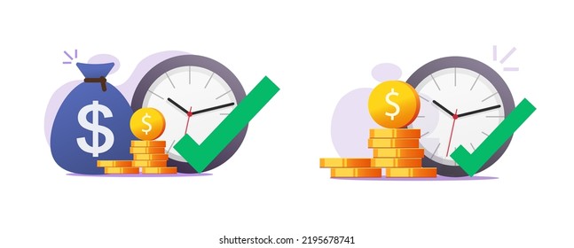 Money invest time icon vector, investments trade correct proper opportunity estimation, loan credit pay payment hour, capital pension plan profit, stocks market long income illustrated graphic 