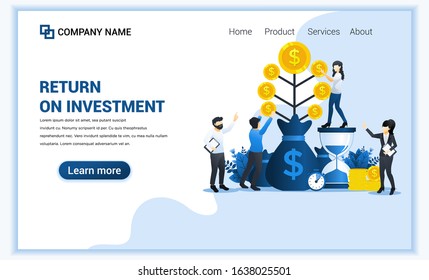 Money investing concept with people grow coins, financial growth rising up to success, profit income. Can use for web banner, infographics, landing page, web template. Modern flat vector illustration