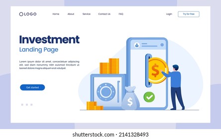 Money investment, growth, successful, flat vector illustration for banner and landing page banner