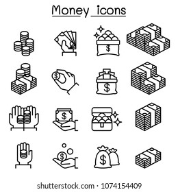 Money & Investment icon set in thin line style