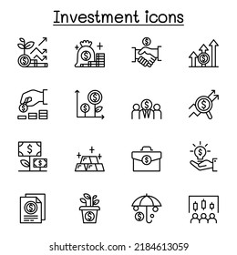 Money and Investment icon set in thin line style