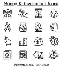 Money & Investment Icon Set In Thin Line Style