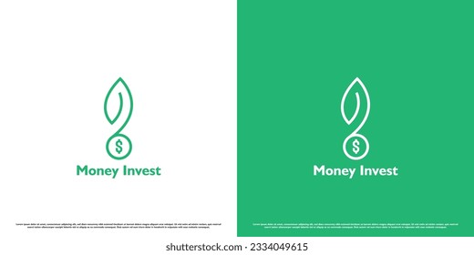 Money investment logo design illustration. Creative abstract silhouette of dollar coin money seeds plant roots simple modern minimalist linear lines. Bank investment profit financial business icon.