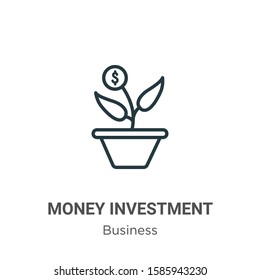 Money investment outline vector icon. Thin line black money investment icon, flat vector simple element illustration from editable business concept isolated on white background